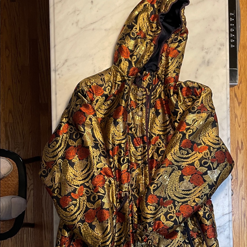 Gold and Red Patterned Ski Jacket